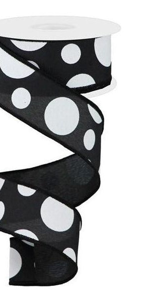 1.5" Giant Three Size Polka Dot Ribbon: Black/White (10 Yards) - Michelle's aDOORable Creations - Wired Edge Ribbon