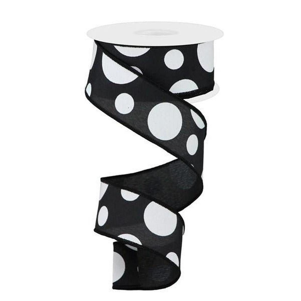 Shop For 1.5" Giant Three Size Polka Dot Ribbon: Black/White (10 Yards) at Michelle's aDOORable Creations
