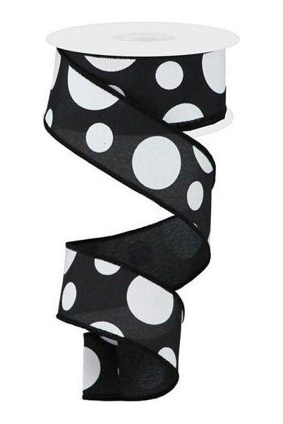 Shop For 1.5" Giant Three Size Polka Dot Ribbon: Black/White (10 Yards) at Michelle's aDOORable Creations