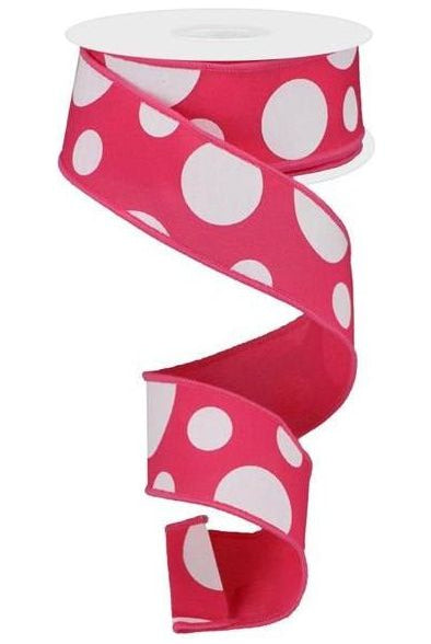 1.5" Giant Three Size Polka Dot Ribbon: Hot Pink & White (10 Yards) - Michelle's aDOORable Creations - Wired Edge Ribbon