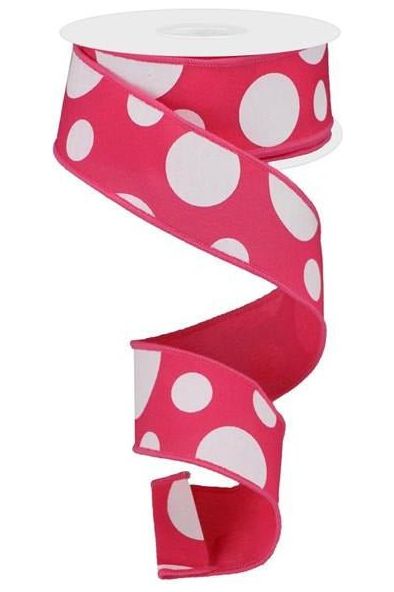 1.5" Giant Three Size Polka Dot Ribbon: Hot Pink & White (10 Yards) - Michelle's aDOORable Creations - Wired Edge Ribbon