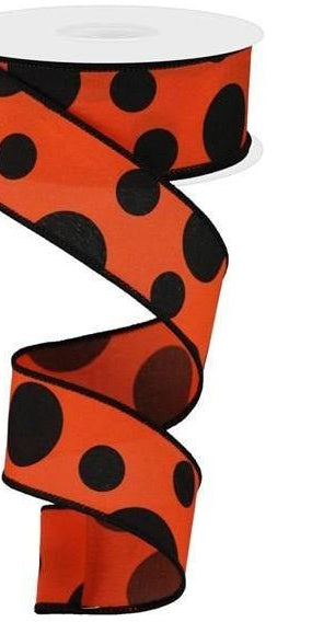 1.5" Giant Three Size Polka Dot Ribbon: Orange & Black (10 Yards) - Michelle's aDOORable Creations - Wired Edge Ribbon