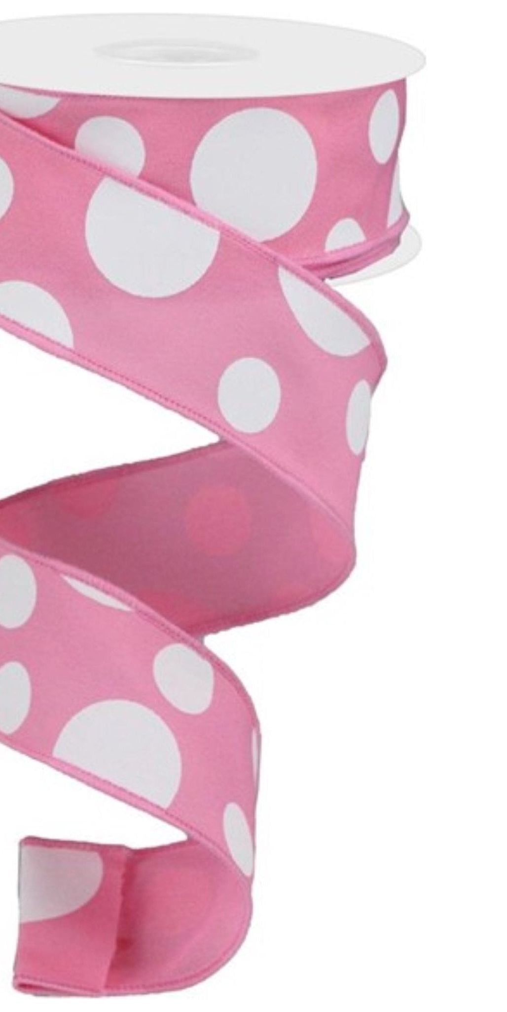 1.5" Giant Three Size Polka Dot Ribbon: Pink & White (10 Yards) - Michelle's aDOORable Creations - Wired Edge Ribbon