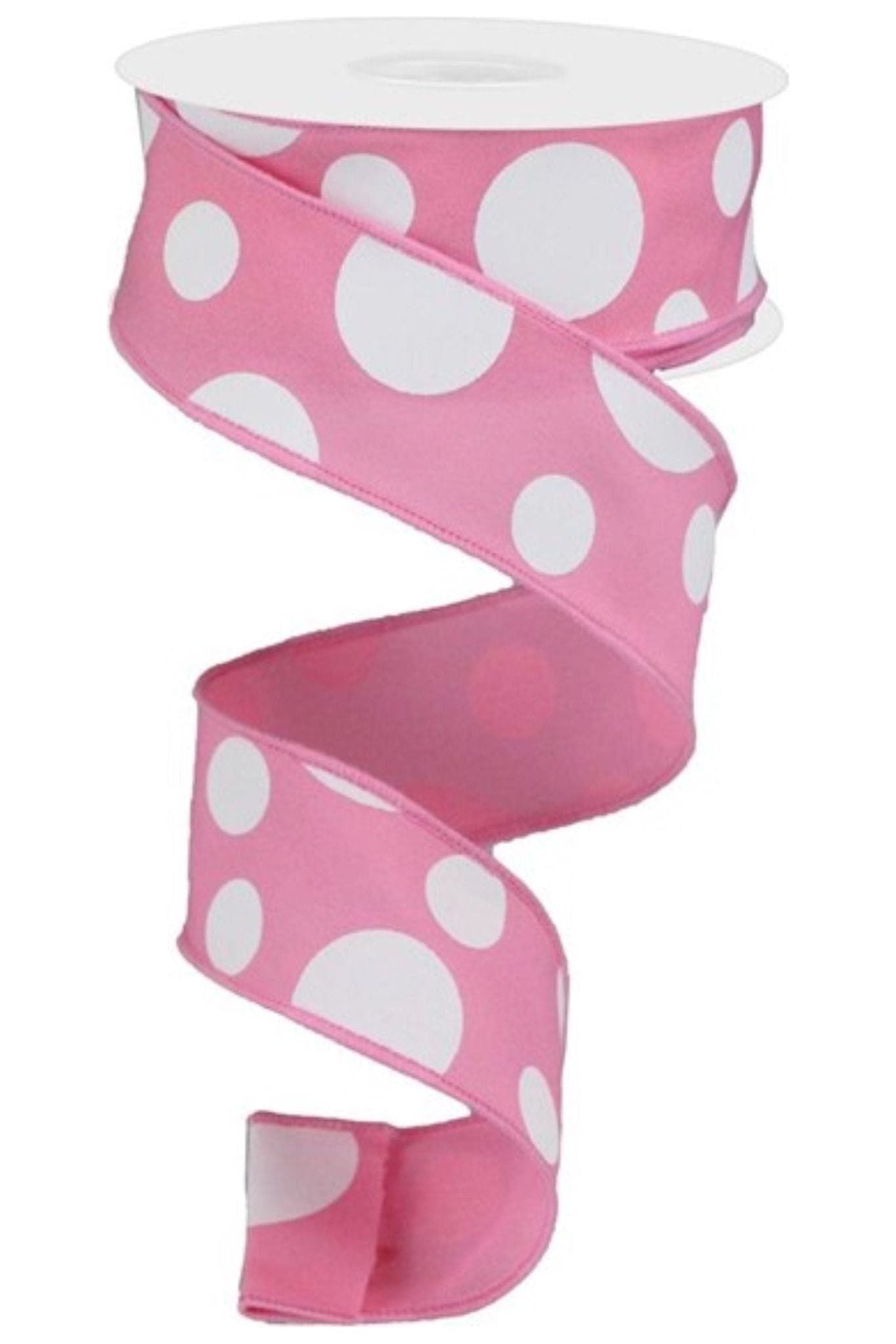 Shop For 1.5" Giant Three Size Polka Dot Ribbon: Pink & White (10 Yards) at Michelle's aDOORable Creations