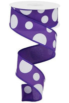 1.5" Giant Three Size Polka Dot Ribbon: Purple (10 Yards) - Michelle's aDOORable Creations - Wired Edge Ribbon