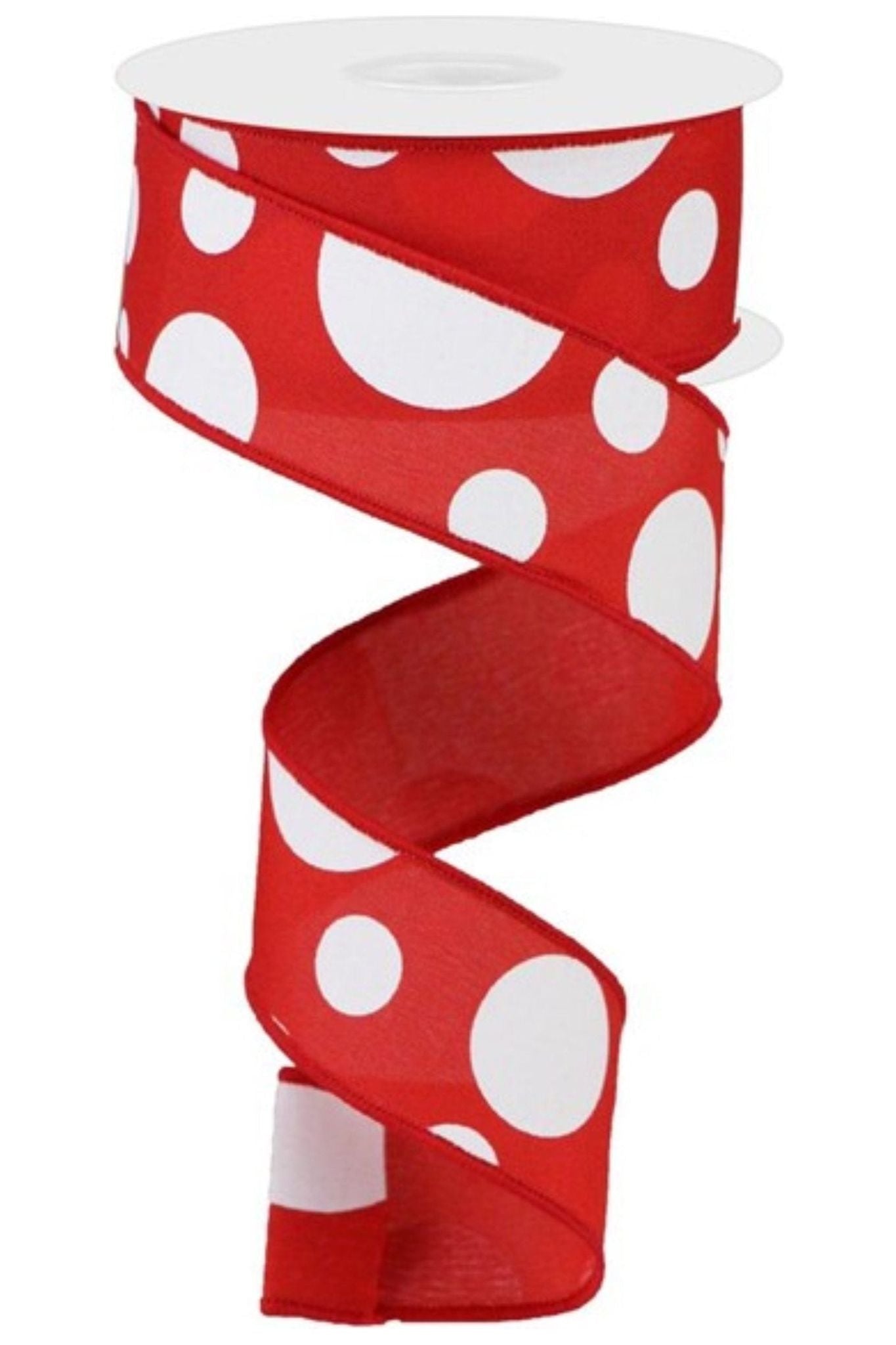 1.5" Giant Three Size Polka Dot Ribbon: Red & White (10 Yards) - Michelle's aDOORable Creations - Wired Edge Ribbon