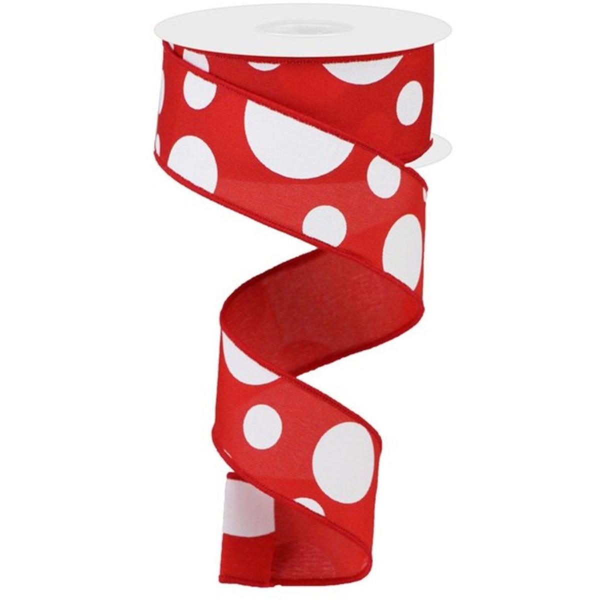 Shop For 1.5" Giant Three Size Polka Dot Ribbon: Red & White (10 Yards) at Michelle's aDOORable Creations