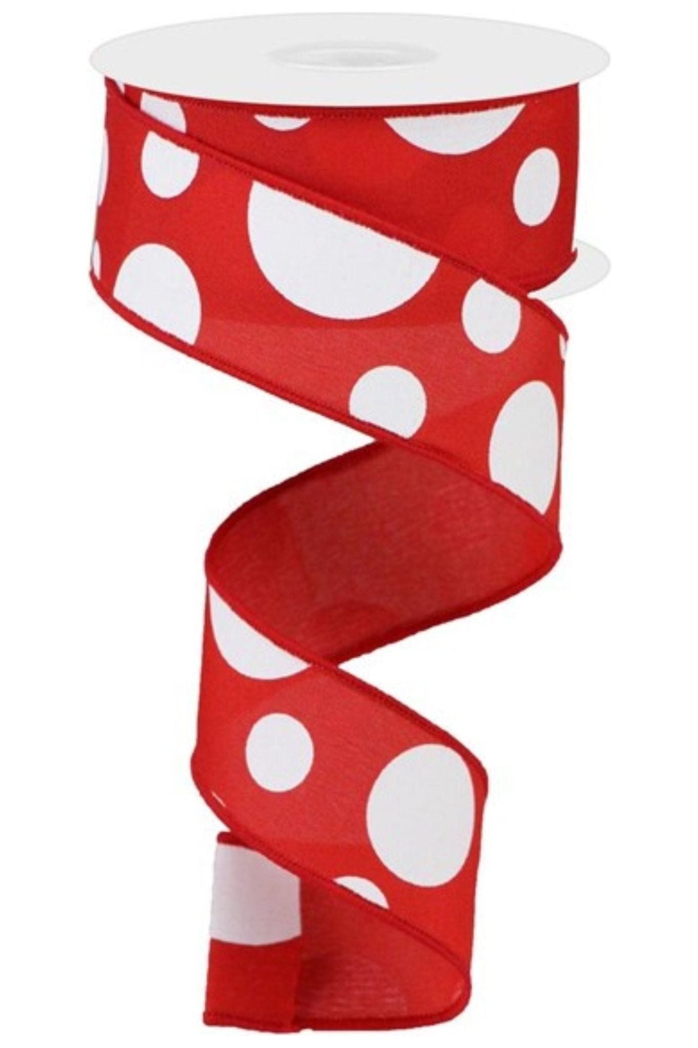 Shop For 1.5" Giant Three Size Polka Dot Ribbon: Red & White (10 Yards) at Michelle's aDOORable Creations