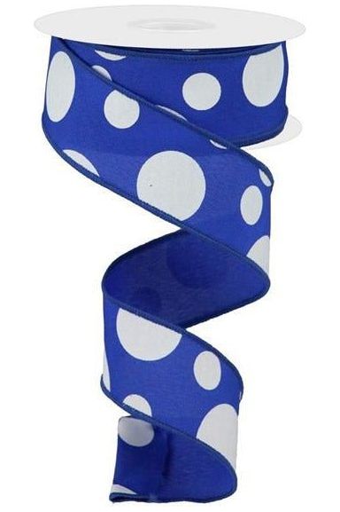 1.5" Giant Three Size Polka Dot Ribbon: Royal Blue & White (10 Yards) - Michelle's aDOORable Creations - Wired Edge Ribbon