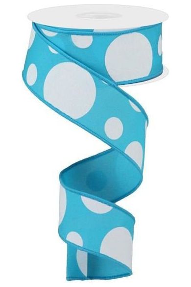 1.5" Giant Three Size Polka Dot Ribbon: Turquoise & White (10 Yards) - Michelle's aDOORable Creations - Wired Edge Ribbon