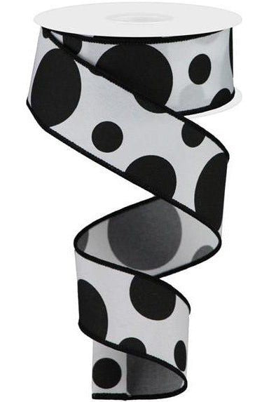 1.5" Giant Three Size Polka Dot Ribbon: White/Black (10 Yards) - Michelle's aDOORable Creations - Wired Edge Ribbon - RGB115127