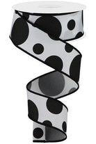 Shop For 1.5" Giant Three Size Polka Dot Ribbon: White/Black (10 Yards) at Michelle's aDOORable Creations