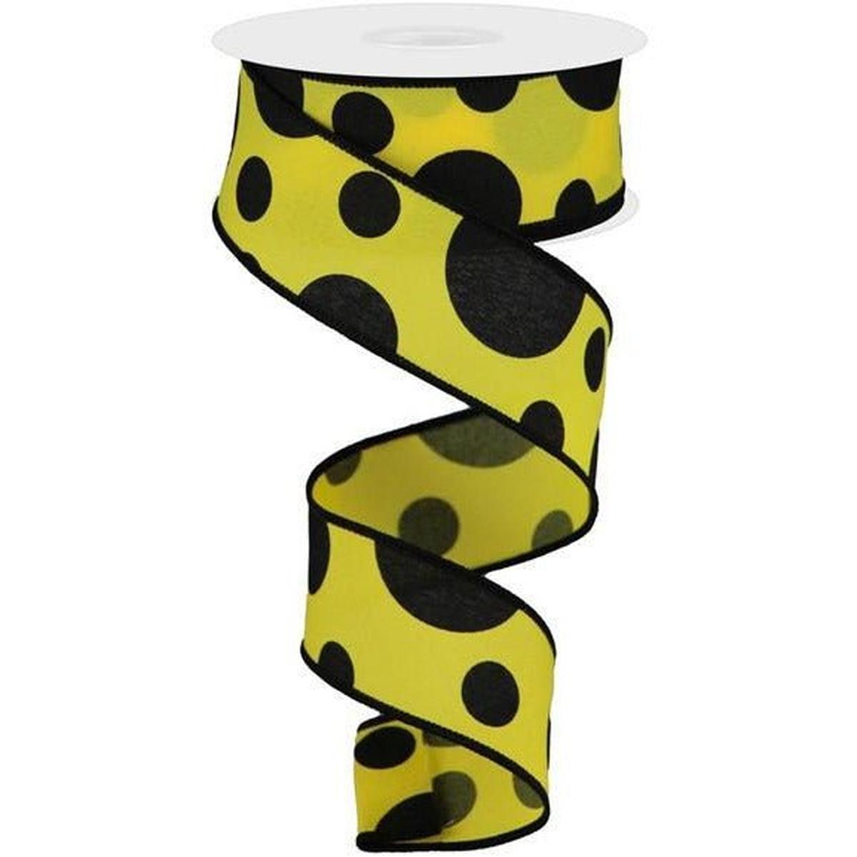Shop For 1.5" Giant Three Size Polka Dot Ribbon: Yellow & Black (10 Yards) at Michelle's aDOORable Creations
