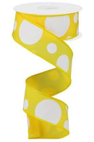 1.5" Giant Three Size Polka Dot Ribbon: Yellow & White (10 Yards) - Michelle's aDOORable Creations - Wired Edge Ribbon