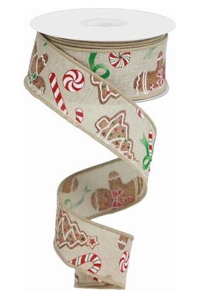 1.5" Gingerbread Candy Ribbon: Natural (10 Yards) - Michelle's aDOORable Creations - Wired Edge Ribbon