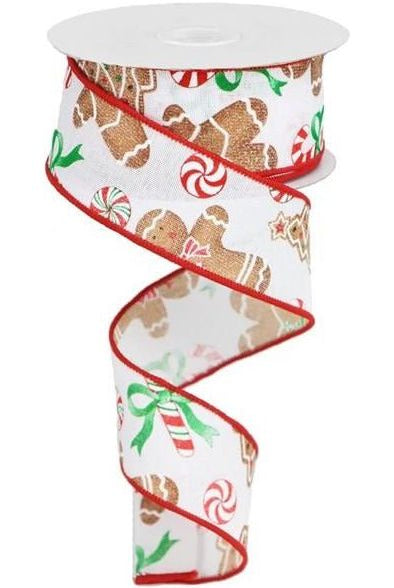 1.5" Gingerbread Candy Ribbon: White (10 Yards)