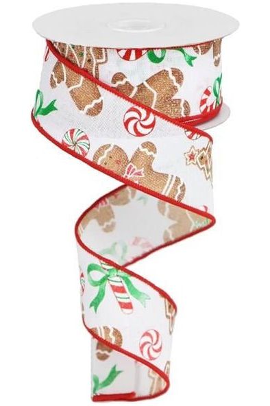 1.5" Gingerbread Candy Ribbon: White (10 Yards)