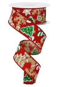 Shop For 1.5" Gingerbread Cookies Ribbon: Red (10 Yards) RGE188424