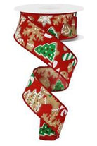 1.5" Gingerbread Cookies Ribbon: Red (10 Yards) - Michelle's aDOORable Creations - Wired Edge Ribbon