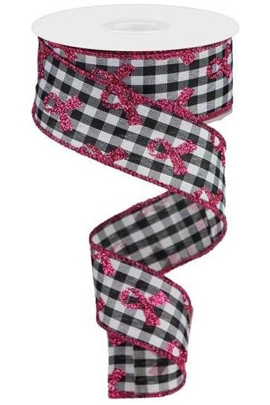 Shop For 1.5" Gingham Cancer Ribbon: Black (10 Yards) at Michelle's aDOORable Creations