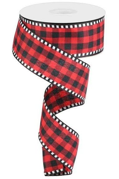 1.5" Gingham Check Ribbon: Red/Black (10 Yards) - Michelle's aDOORable Creations - Wired Edge Ribbon