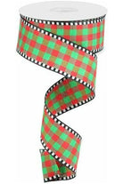 1.5" Gingham Check Ribbon: Red/Emerald Green (10 Yards) - Michelle's aDOORable Creations - Wired Edge Ribbon
