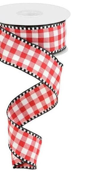 1.5" Gingham Check Ribbon: Red/White (10 Yards) - Michelle's aDOORable Creations - Wired Edge Ribbon