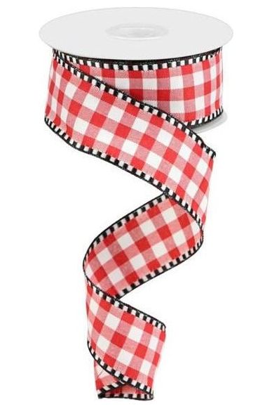 1.5" Gingham Check Ribbon: Red/White (10 Yards) - Michelle's aDOORable Creations - Wired Edge Ribbon