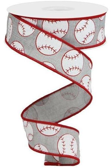 1.5" Glitter Baseball on Royal Ribbon: Gray (10 Yards) - Michelle's aDOORable Creations - Wired Edge Ribbon
