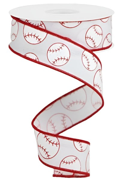 1.5" Glitter Baseball on Royal Ribbon: White (10 Yards) - Michelle's aDOORable Creations - Wired Edge Ribbon