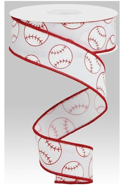 1.5" Glitter Baseball on Royal Ribbon: White (10 Yards) - Michelle's aDOORable Creations - Wired Edge Ribbon