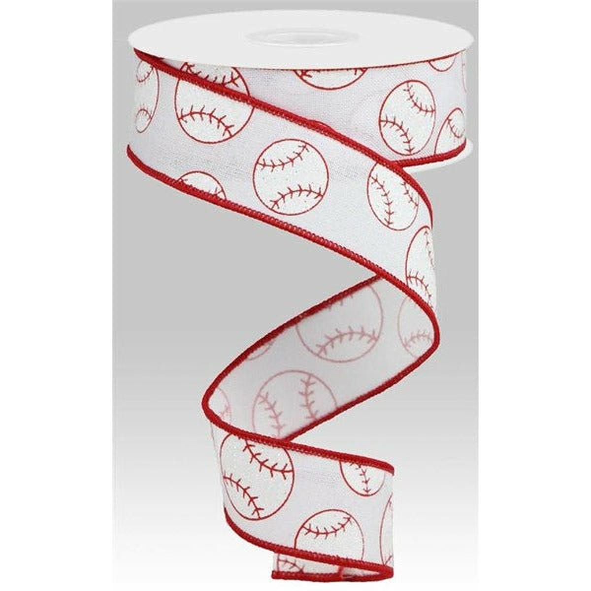 Shop For 1.5" Glitter Baseball on Royal Ribbon: White (10 Yards) at Michelle's aDOORable Creations