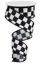 1.5" Glitter Check Ribbon: Black (10 Yards) - Michelle's aDOORable Creations - Wired Edge Ribbon