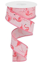 1.5" Glitter Flamingo Ribbon: Pink (10 Yards) - Michelle's aDOORable Creations - Wired Edge Ribbon
