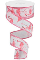 1.5" Glitter Flamingo Ribbon: White (10 Yards) - Michelle's aDOORable Creations - Wired Edge Ribbon