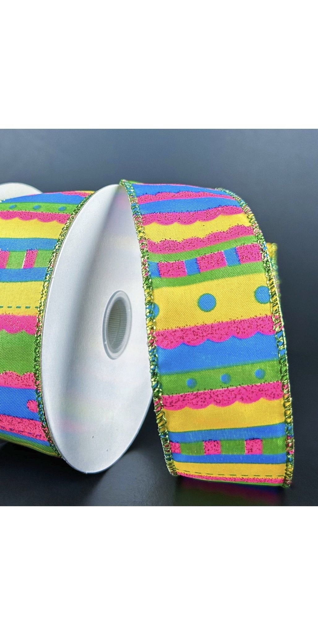 1.5" Glitter Fun Satin Stripe Ribbon: Multi (10 Yards) - Michelle's aDOORable Creations - Wired Edge Ribbon