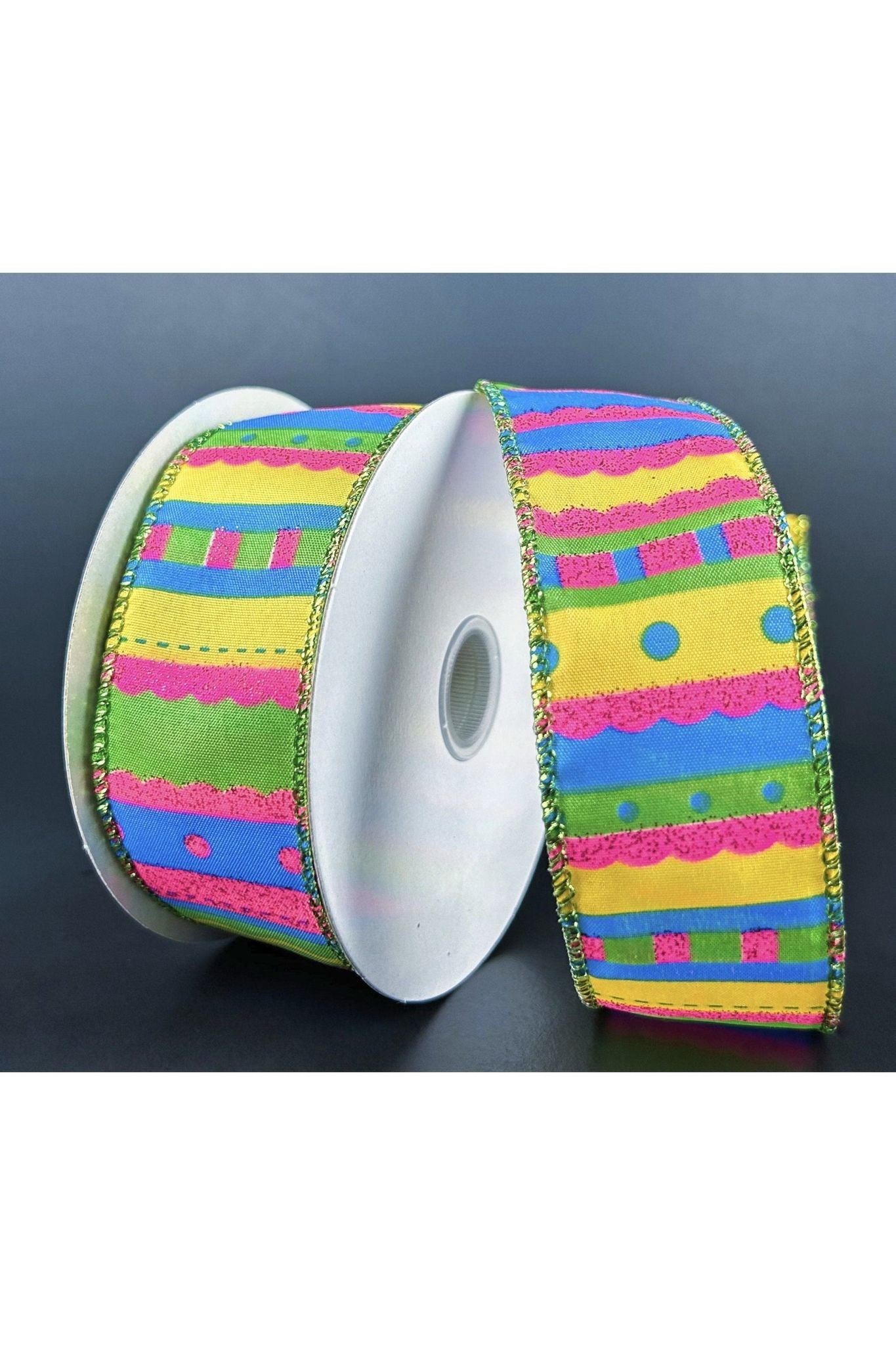 1.5" Glitter Fun Satin Stripe Ribbon: Multi (10 Yards) - Michelle's aDOORable Creations - Wired Edge Ribbon