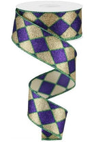 1.5" Glitter Harlequin Ribbon: Mardi Gras (10 Yards)