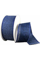1.5" Glitter Linen Ribbon: Navy Blue (10 Yards) - Michelle's aDOORable Creations - Wired Edge Ribbon