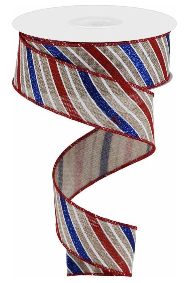 Shop For 1.5" Glitter Multi Diagonal Stripe Ribbon: Natural (10 Yards) RW8049