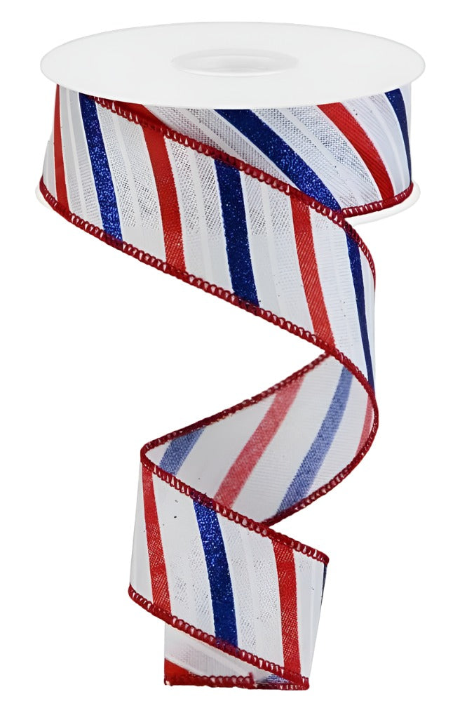 Shop For 1.5" Glitter Multi Diagonal Stripe Ribbon: White (10 Yards) RW8047