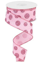 1.5" Glitter Polka Dot Ribbon: Light Pink (10 Yards) - Michelle's aDOORable Creations - Wired Edge Ribbon