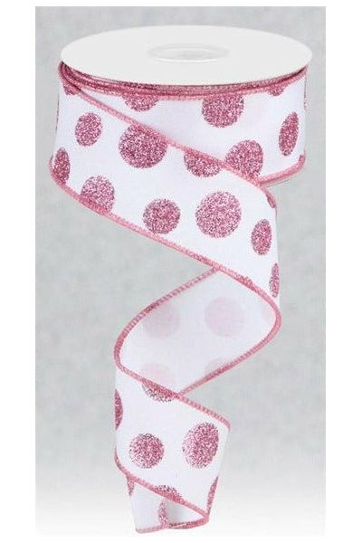 1.5" Glitter Polka Dot Ribbon: White (10 Yards) - Michelle's aDOORable Creations - Wired Edge Ribbon