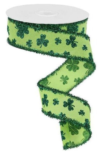 Shop For 1.5" Glitter Shamrock Tinsel Ribbon: Bright Green (10 Yards) at Michelle's aDOORable Creations