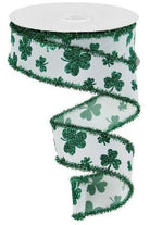 1.5" Glitter Shamrock Tinsel Ribbon: White (10 Yards) - Michelle's aDOORable Creations - Wired Edge Ribbon