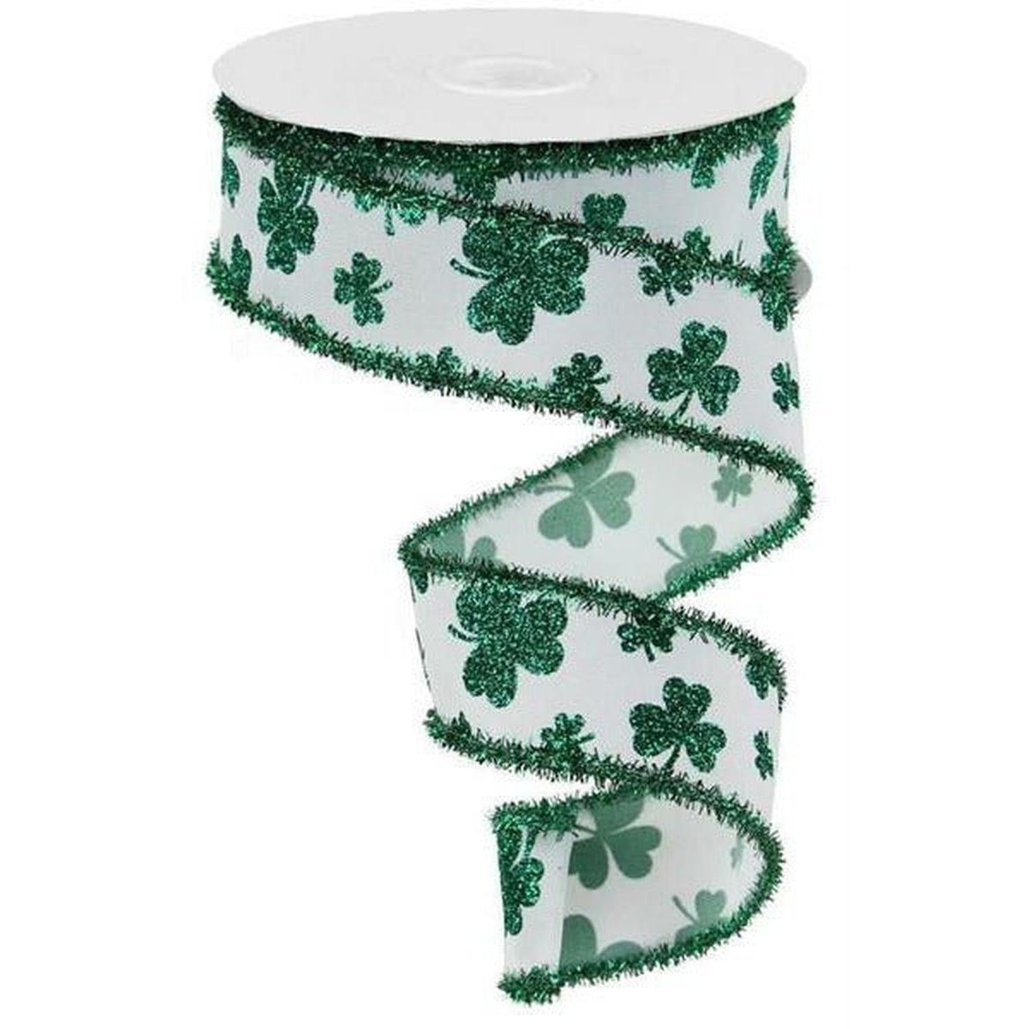 Shop For 1.5" Glitter Shamrock Tinsel Ribbon: White (10 Yards) at Michelle's aDOORable Creations