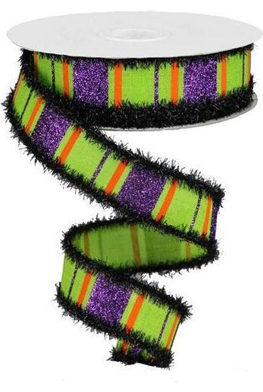 Shop For 1.5" Glitter Stripes Drift Edge Ribbon: Lime Green, Purple & Orange (10 Yards) RG8840A1