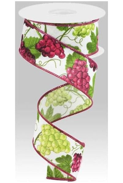 1.5" Grapes on Royal: White (10 Yards) - Michelle's aDOORable Creations - Wired Edge Ribbon