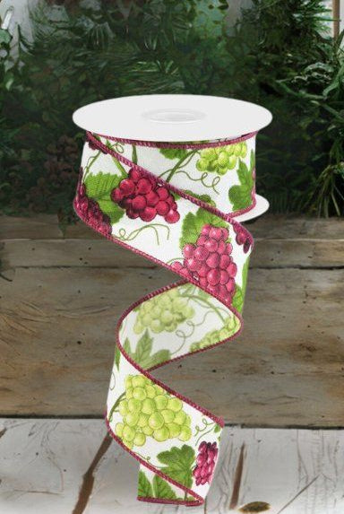 1.5" Grapes on Royal: White (10 Yards) - Michelle's aDOORable Creations - Wired Edge Ribbon