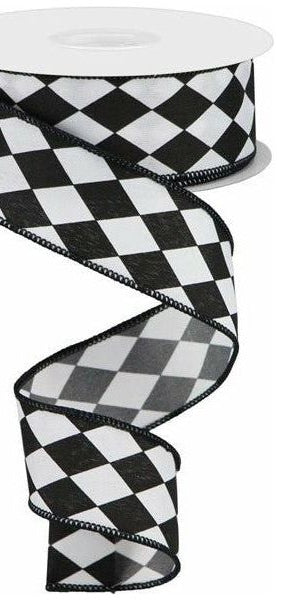 1.5" Harlequin Ribbon: Black (10 Yards) - Michelle's aDOORable Creations - Wired Edge Ribbon